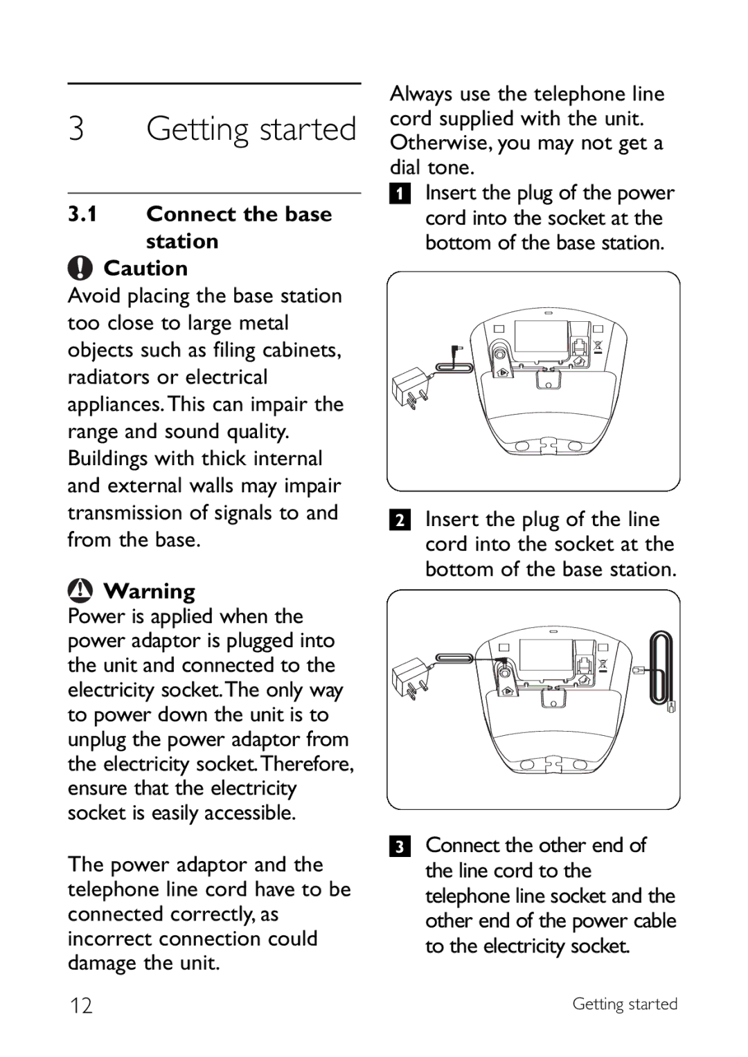 Sony CD145 manual Getting started, Connect the base Station 