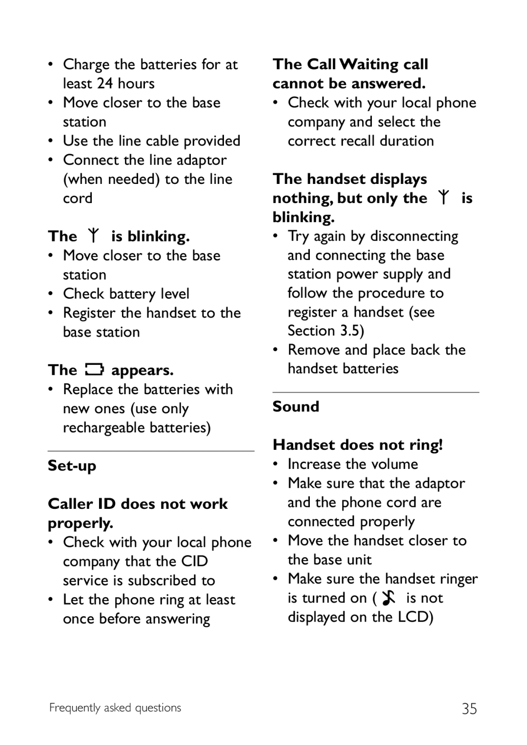 Sony CD145 manual Appears, Set-up Caller ID does not work properly, Call Waiting call cannot be answered 