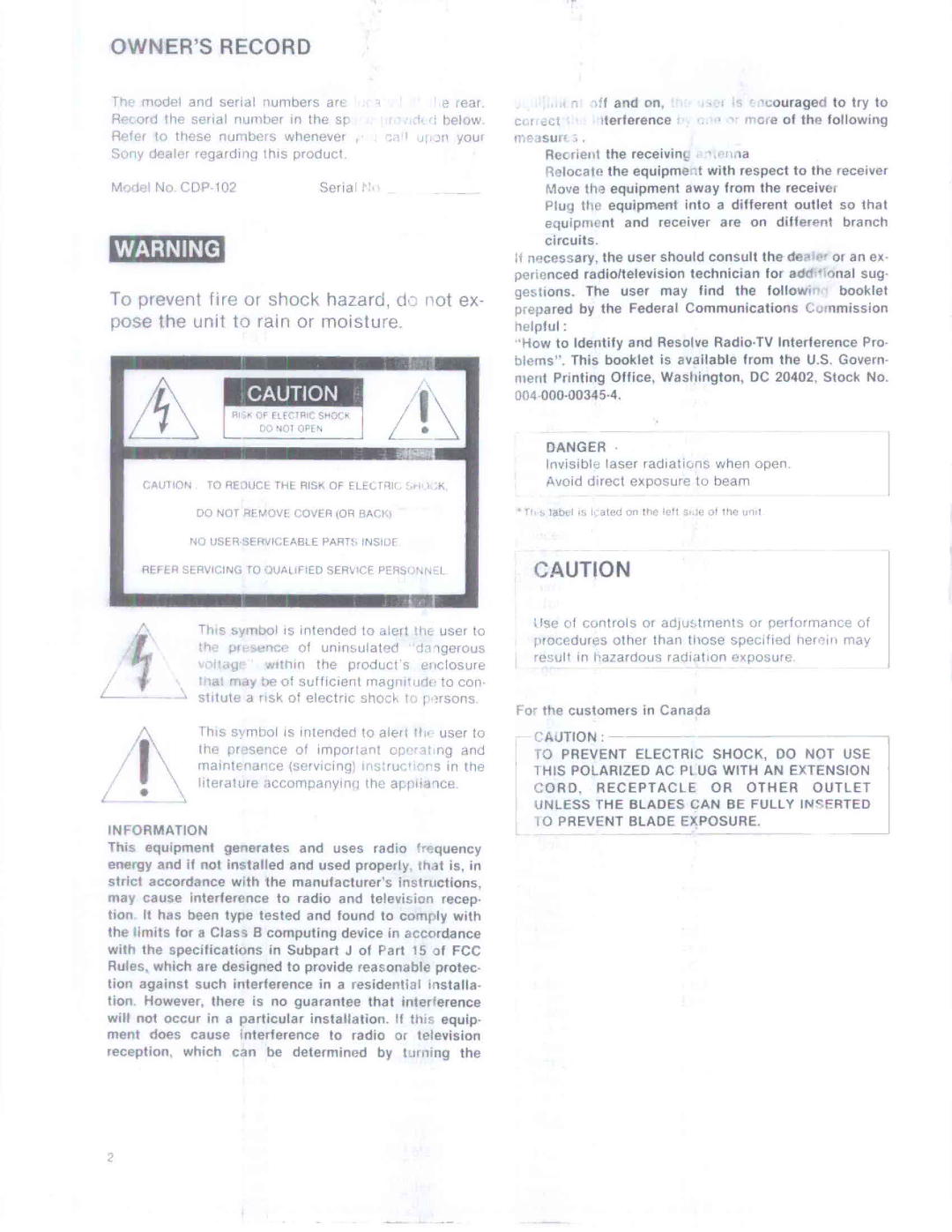Sony CDP-102 manual 