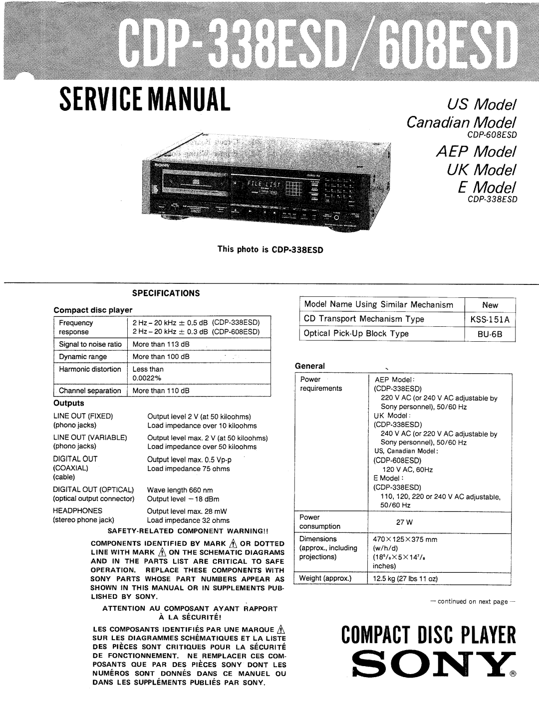 Sony CDP-608ESD manual 