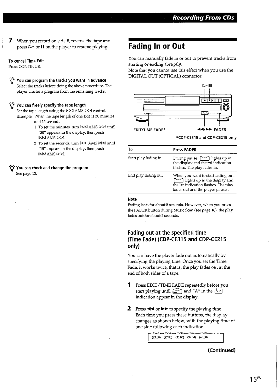 Sony CDP-C260Z, CDP-CE215, CDP-CE315 manual 