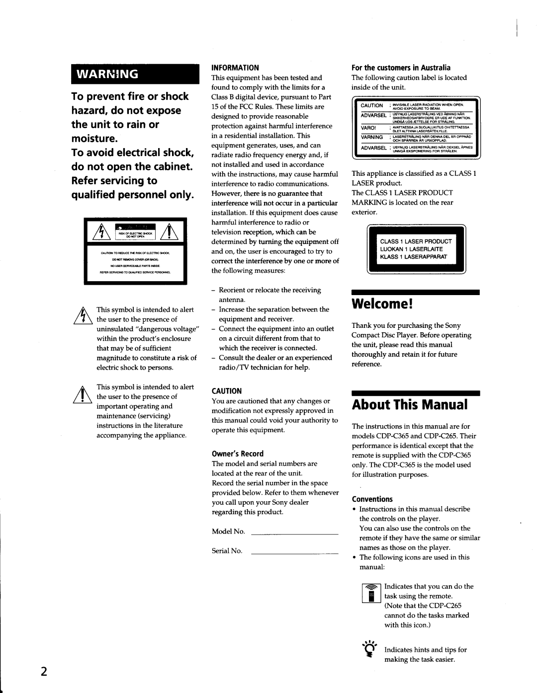 Sony CDP-C265, CDP-C365 manual 