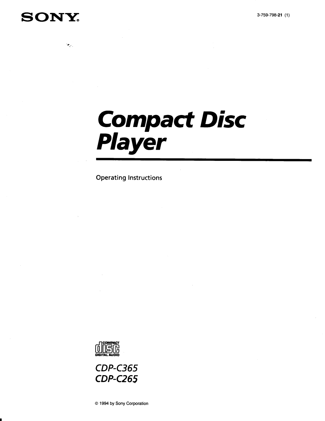 Sony CDP-C365, CDP-C265 manual 