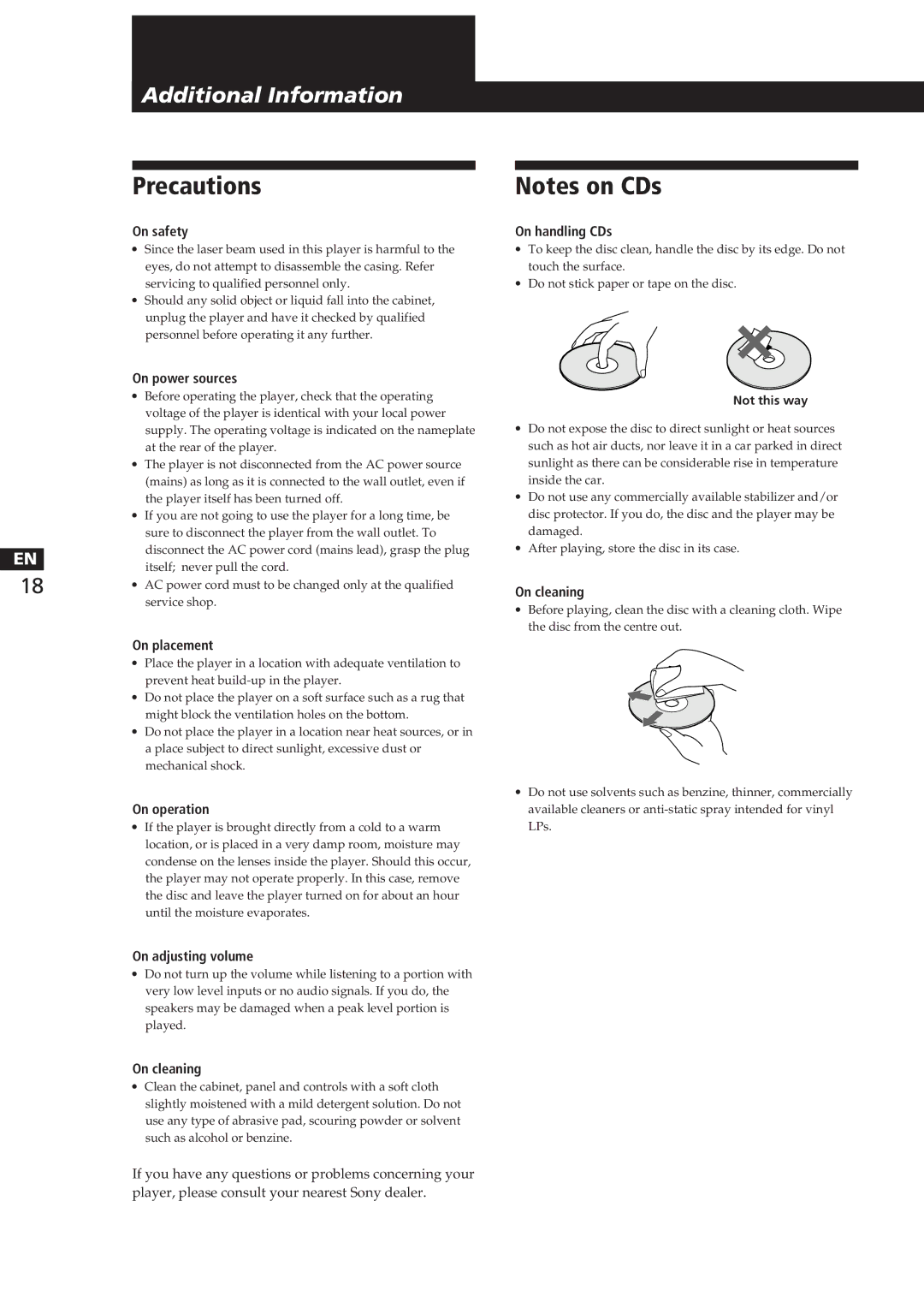 Sony CDP-CA8ES manual Precautions 