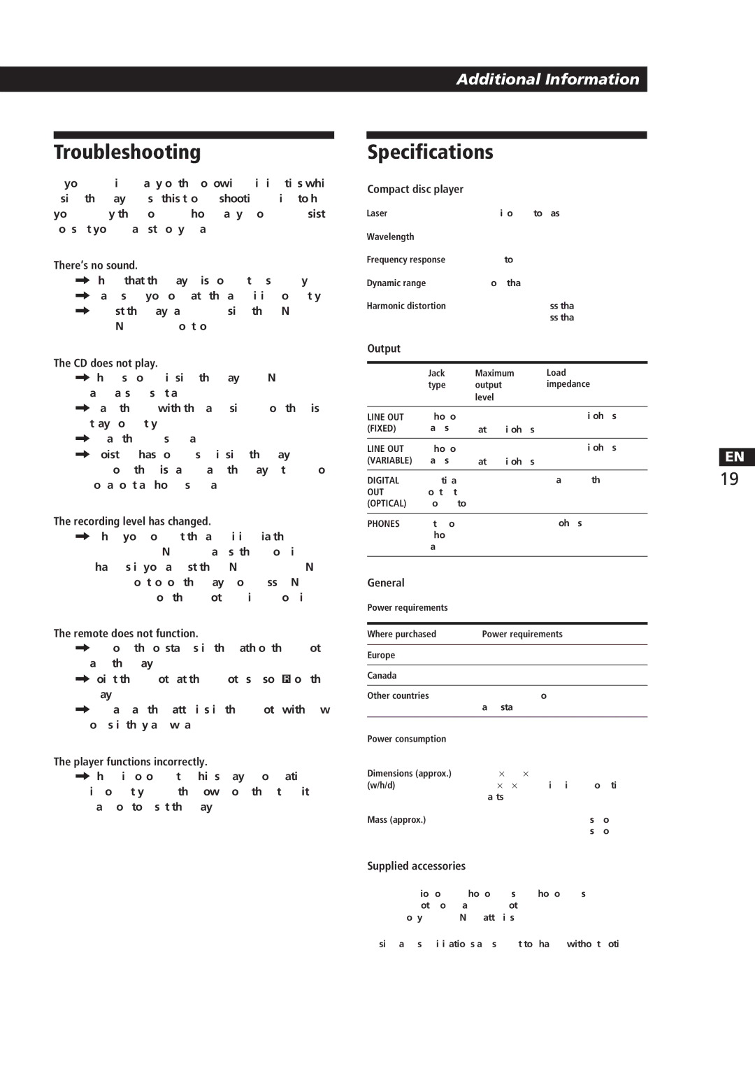 Sony CDP-CA8ES manual Troubleshooting, Specifications 