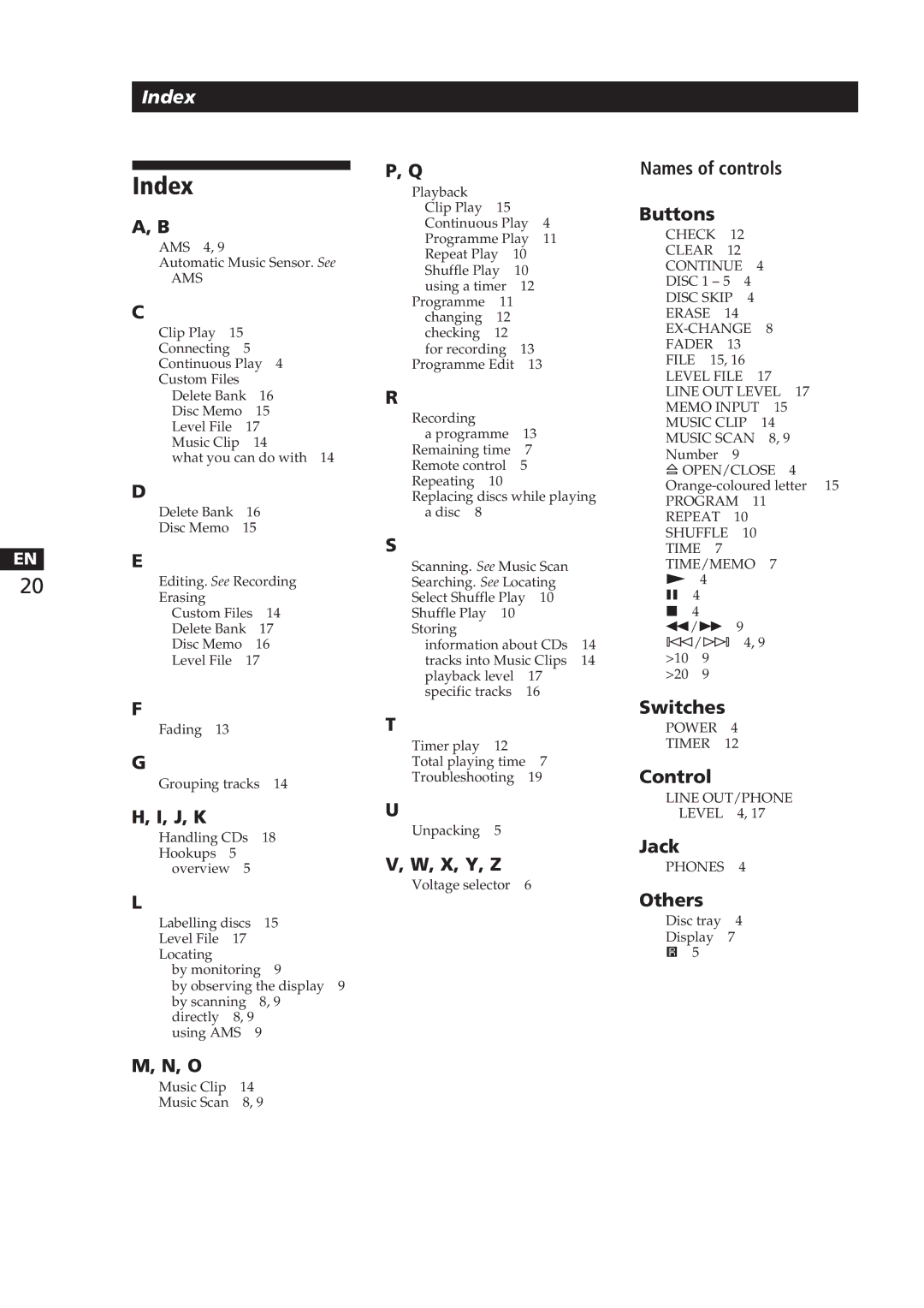 Sony CDP-CA8ES manual Index 