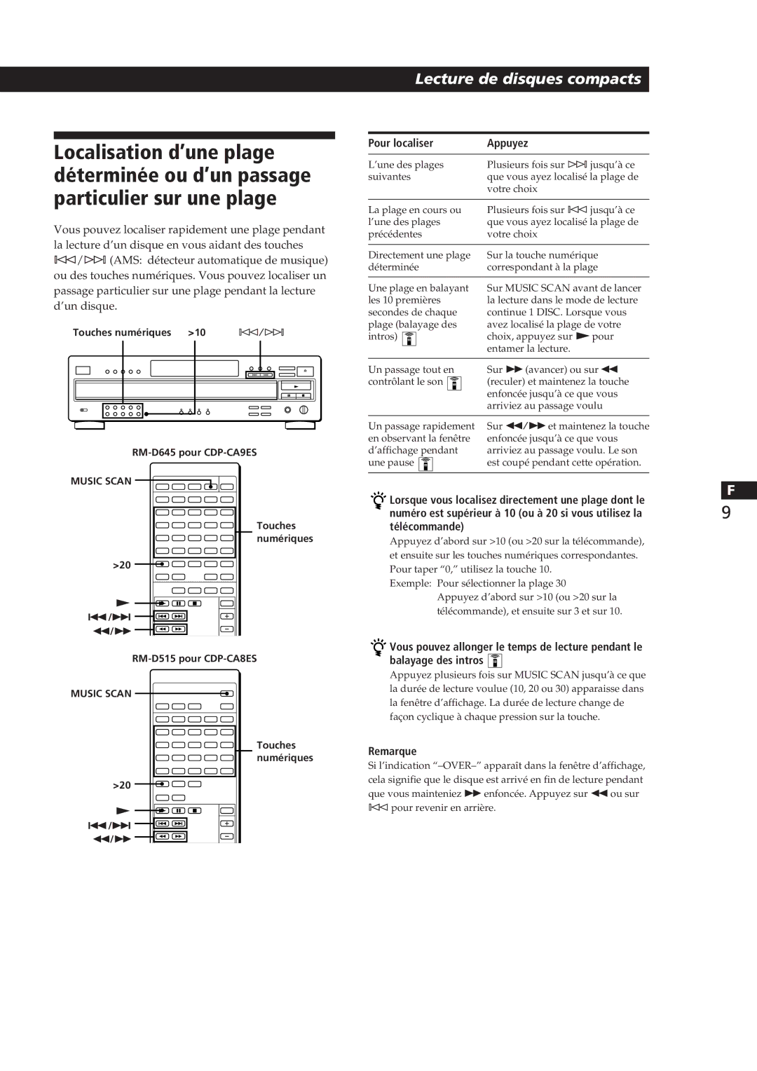 Sony CDP-CA8ES manual Pour localiser Appuyez, Touches numériques 10 -/± RM-D645 pour CDP-CA9ES 