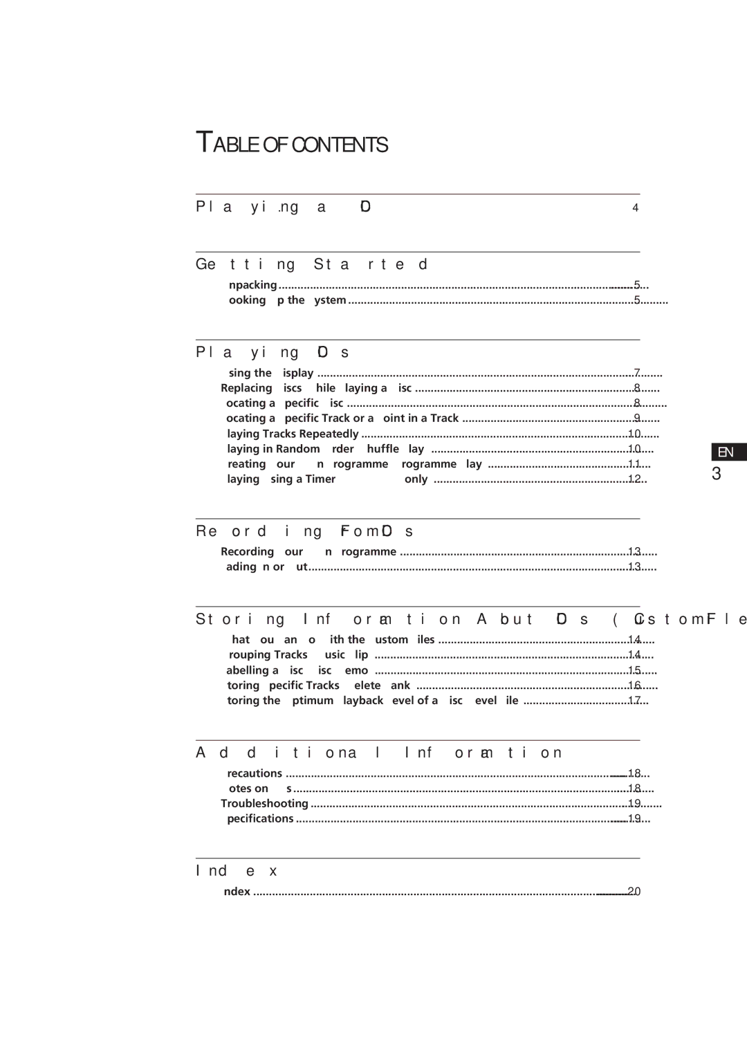 Sony CDP-CA8ES manual Table of Contents 