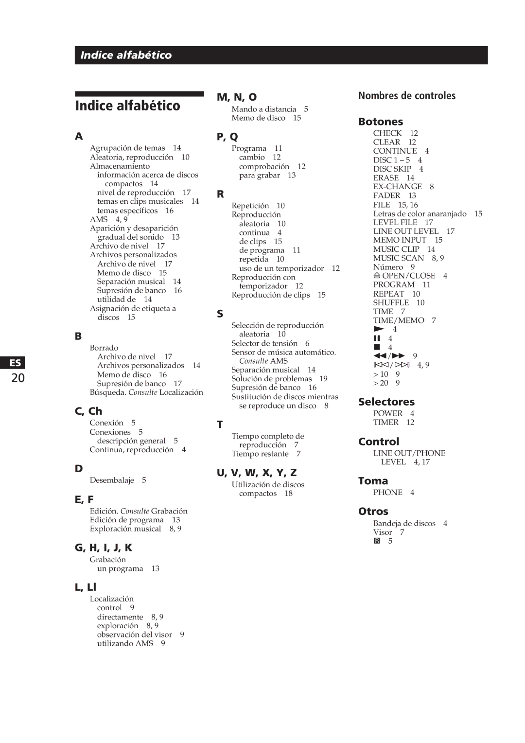 Sony CDP-CA8ES manual Indice alfabético 