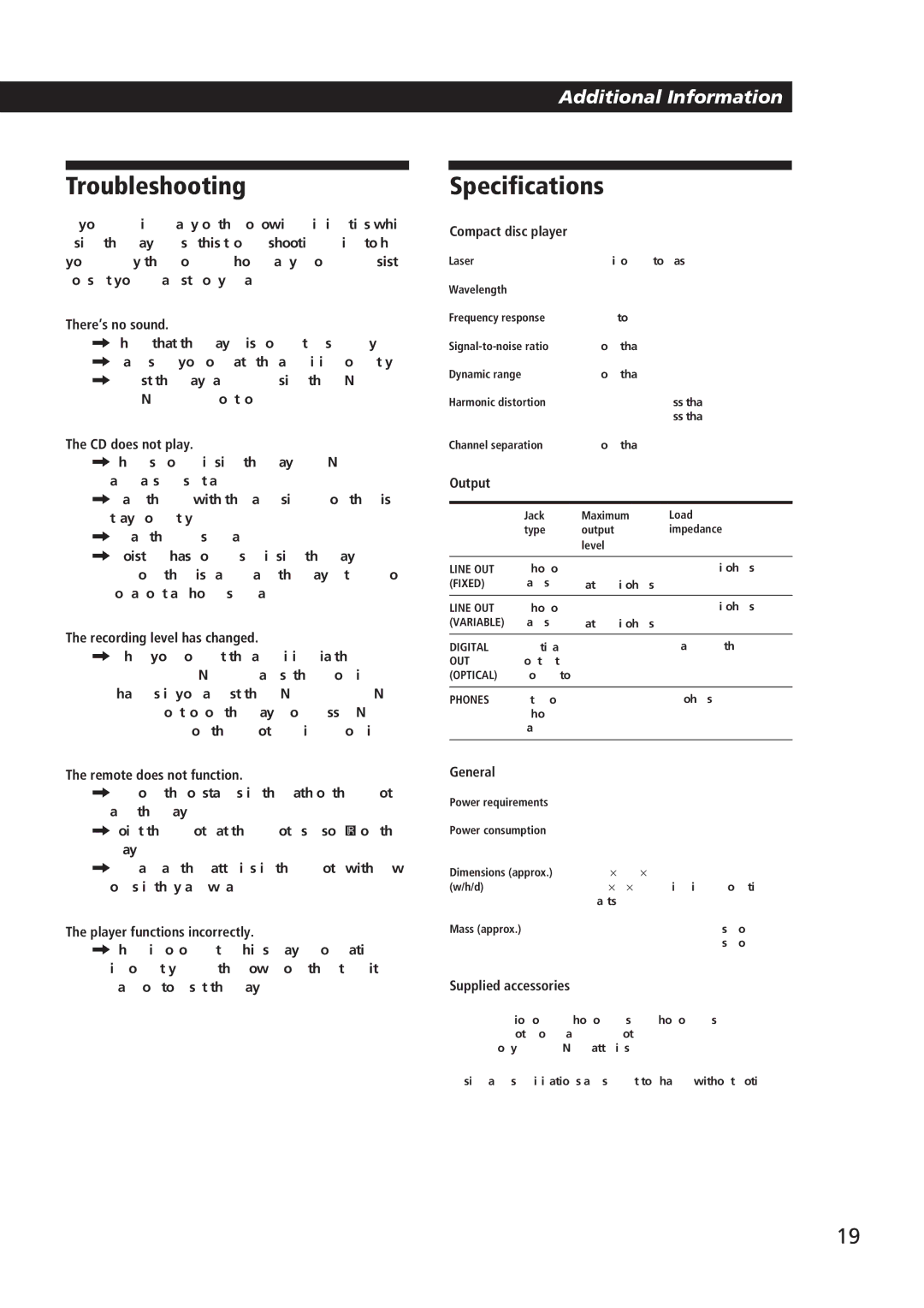 Sony CDP-CA9ES operating instructions Troubleshooting, Specifications 