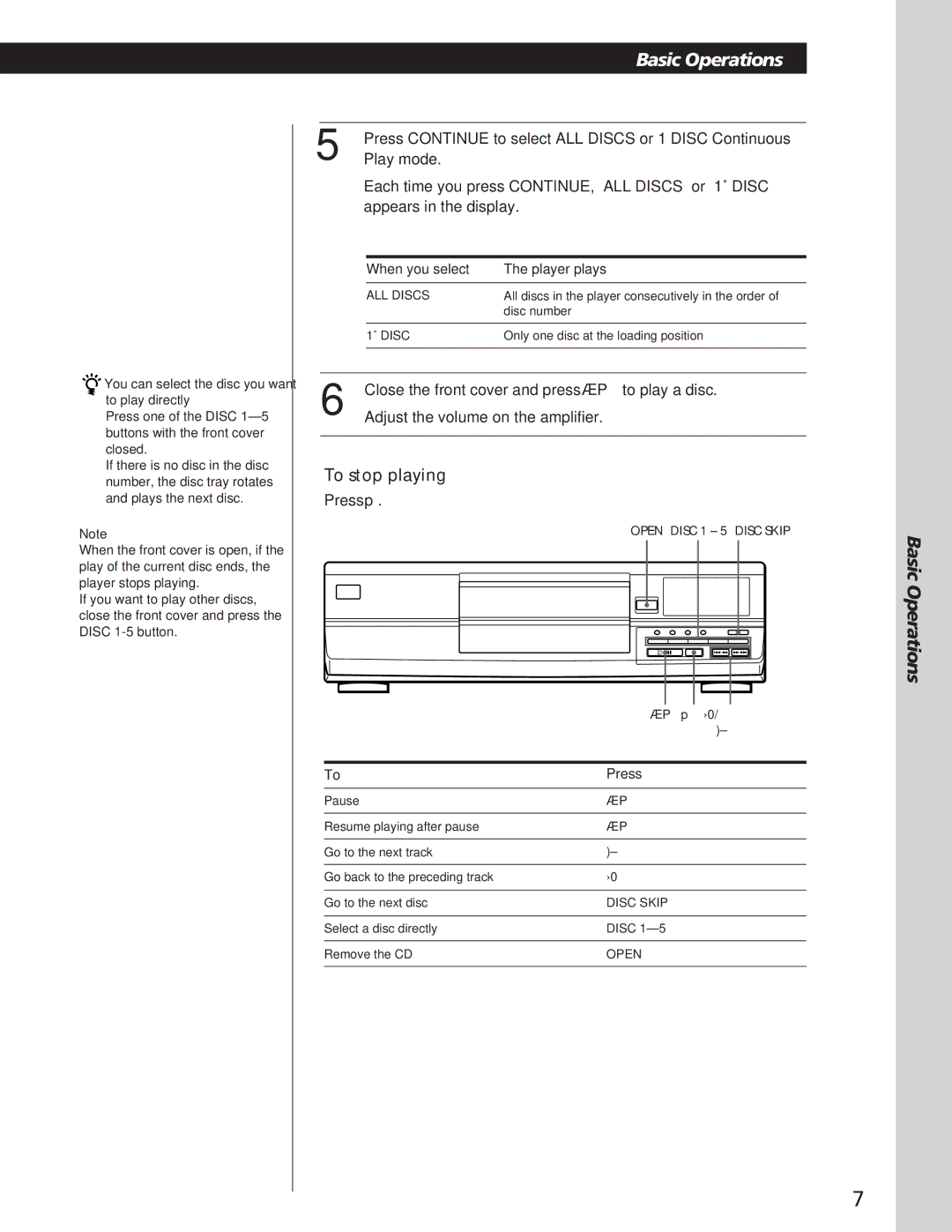 Sony CDP-CE105 manual When you select Player plays, Press 