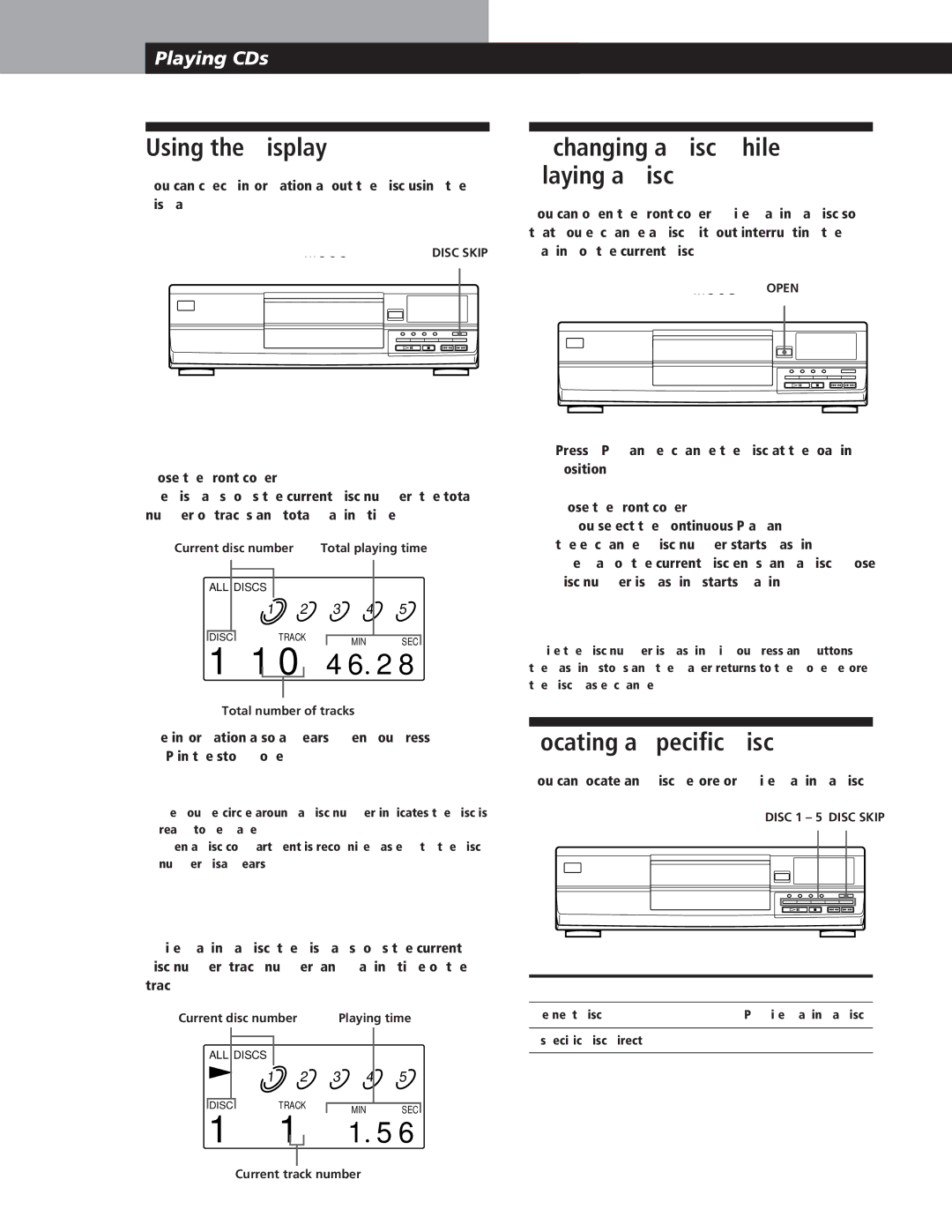 Sony CDP-CE105 manual Using the Display, Exchanging a Disc While Playing a Disc, Locating a Specific Disc 