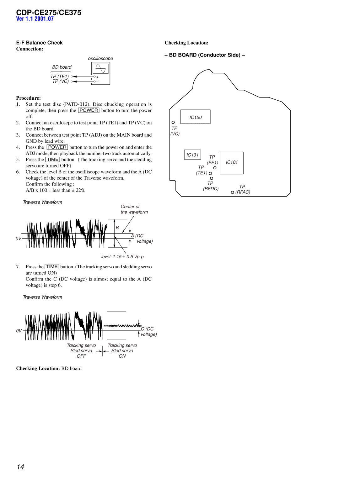 Sony CDP-CE275, CDP-CE375 service manual Balance Check 