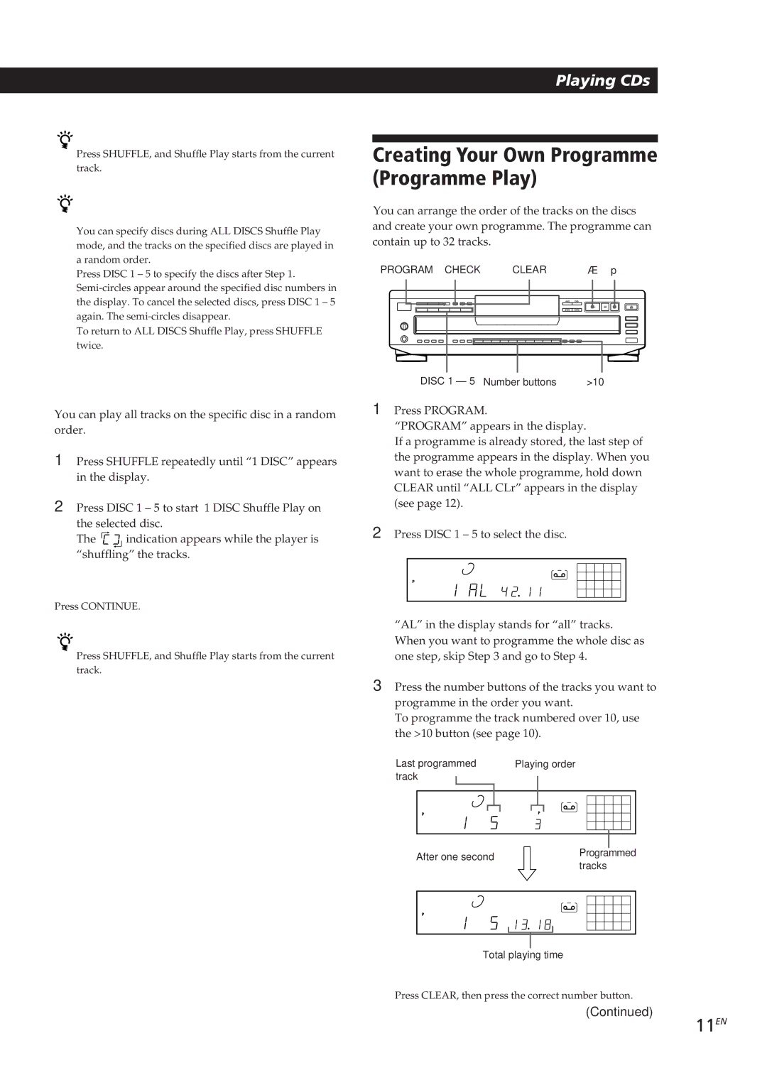 Sony CDP-C661 manual Creating Your Own Programme Programme Play, 11EN, Shuffle Play on one disc, If you’ve made a mistake 