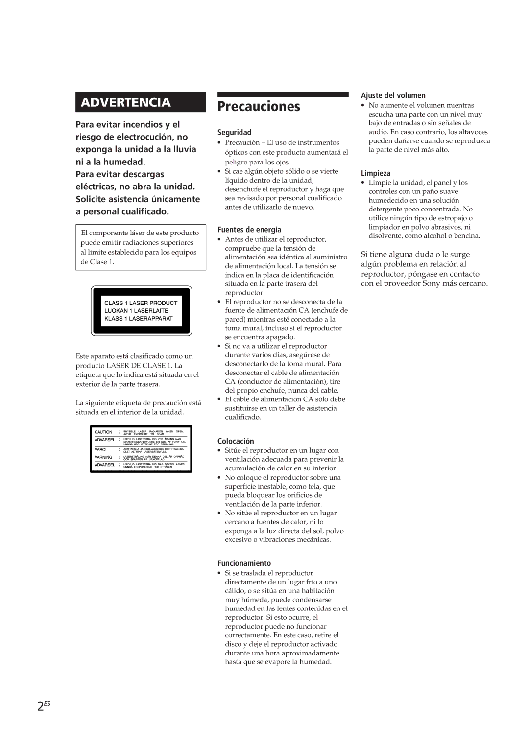 Sony CDP-CE505, CDP-CE305, CDP-CE405, CDP-C661 manual Precauciones 