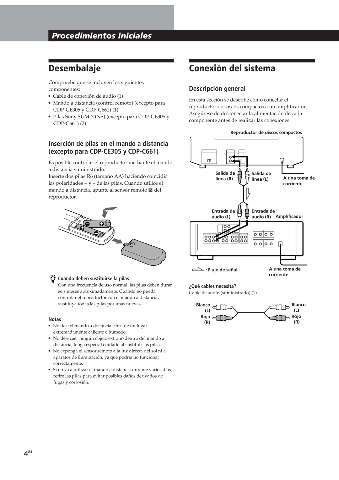 Sony CDP-CE405, CDP-CE505, CDP-CE305 manual Desembalaje, Conexión del sistema, Procedimientosiniciales, Descripción general 