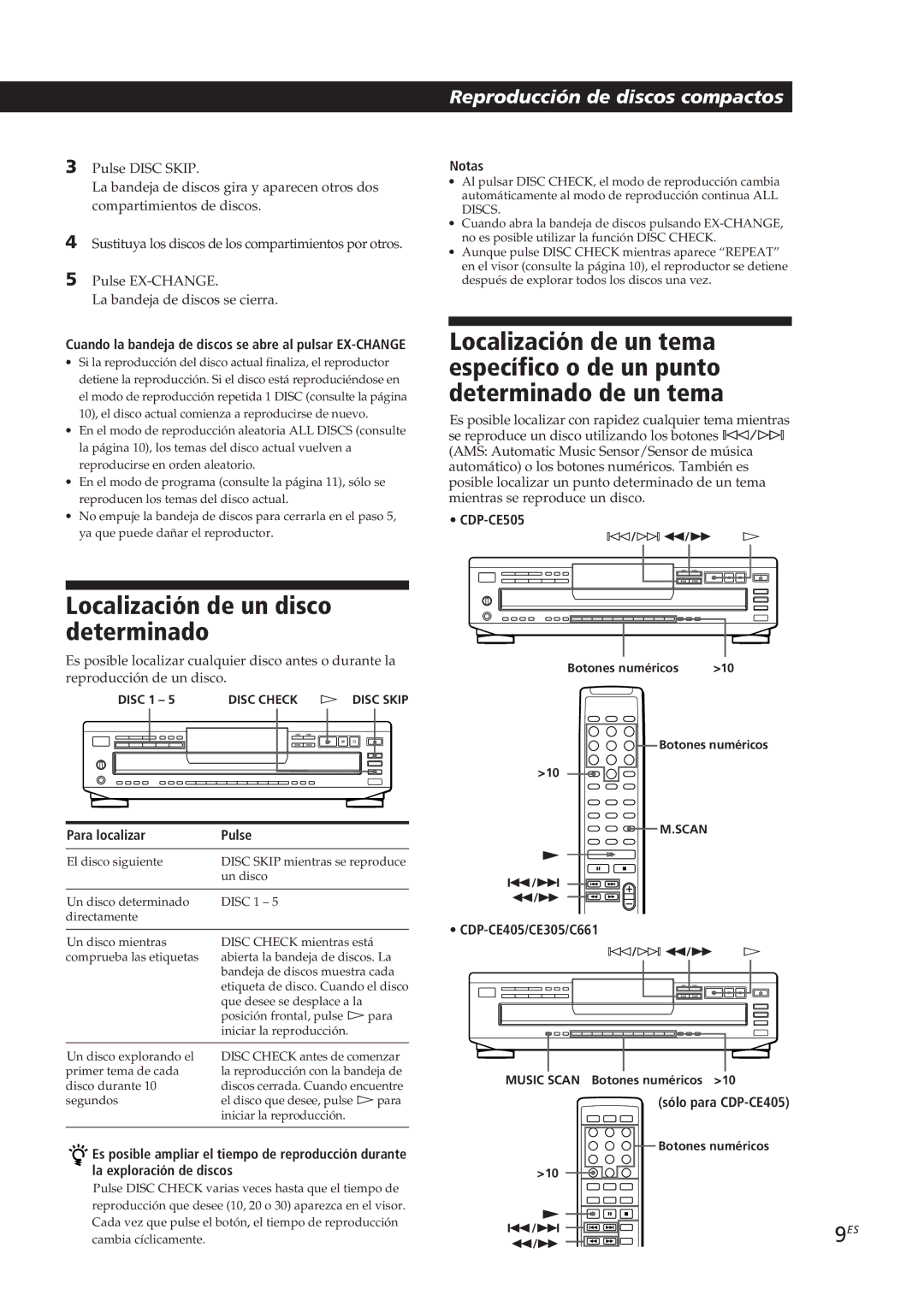 Sony CDP-C661, CDP-CE505 manual Localización de un disco determinado, Reproducción de discos compactos, Para localizar Pulse 