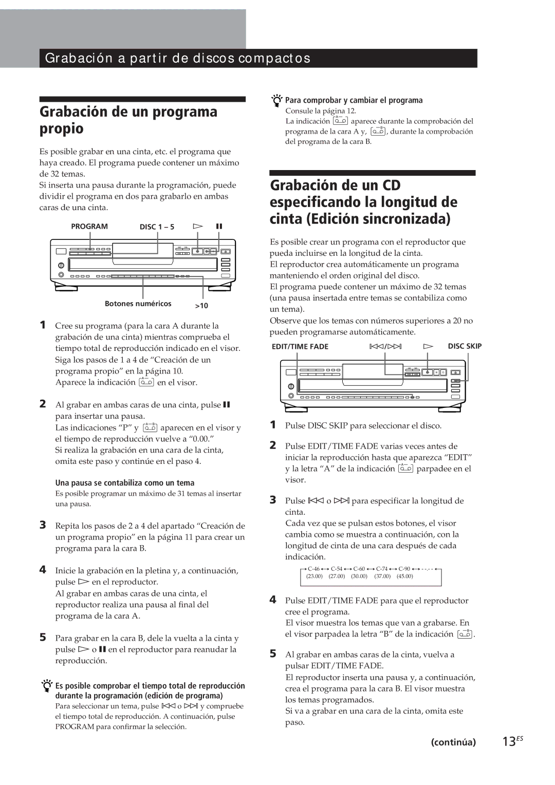 Sony CDP-C661 Grabación de un programa propio, Una pausa se contabiliza como un tema, Para comprobar y cambiar el programa 