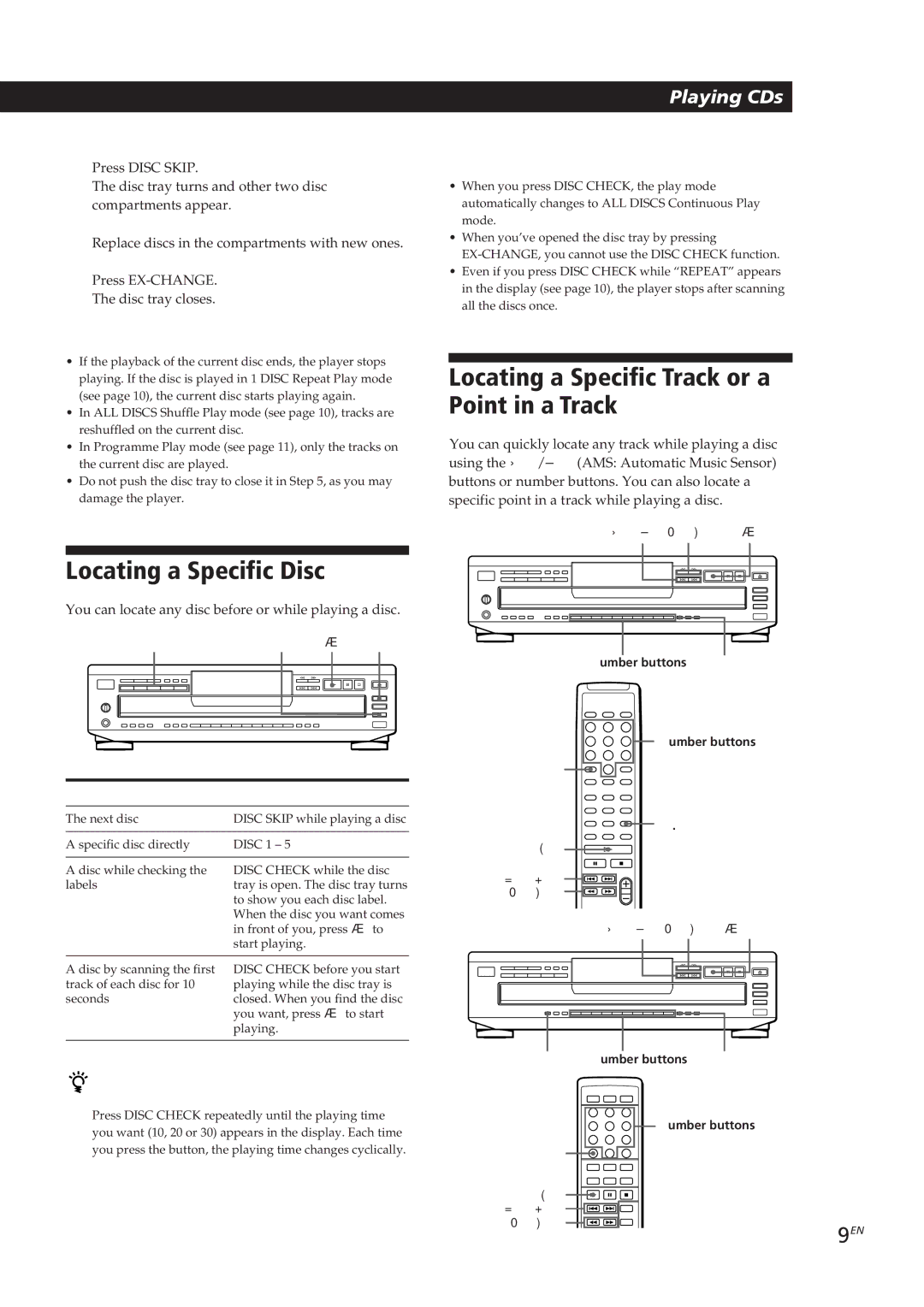 Sony CDP-CE305, CDP-CE505, CDP-CE405, CDP-C661 Locating a Specific Disc, Locating a Specific Track or a Point in a Track 