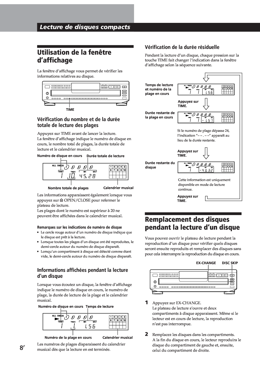 Sony CDP-C661 manual Utilisation de la fenêtre d’affichage, Lecturedededisquescompacts, Vérification de la durée résiduelle 