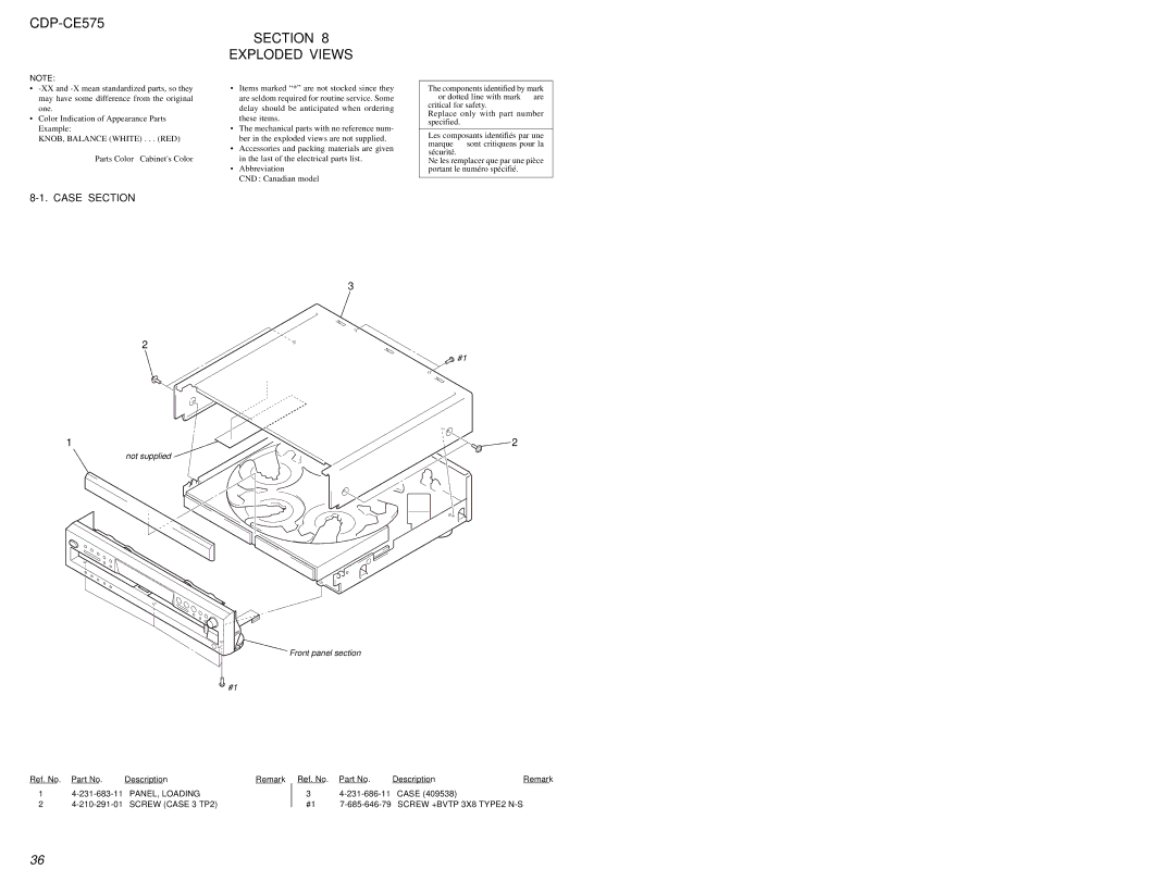 Sony CDP-CE575 service manual Section Exploded Views, Case Section, Screw +BVTP 3X8 TYPE2 N-S 