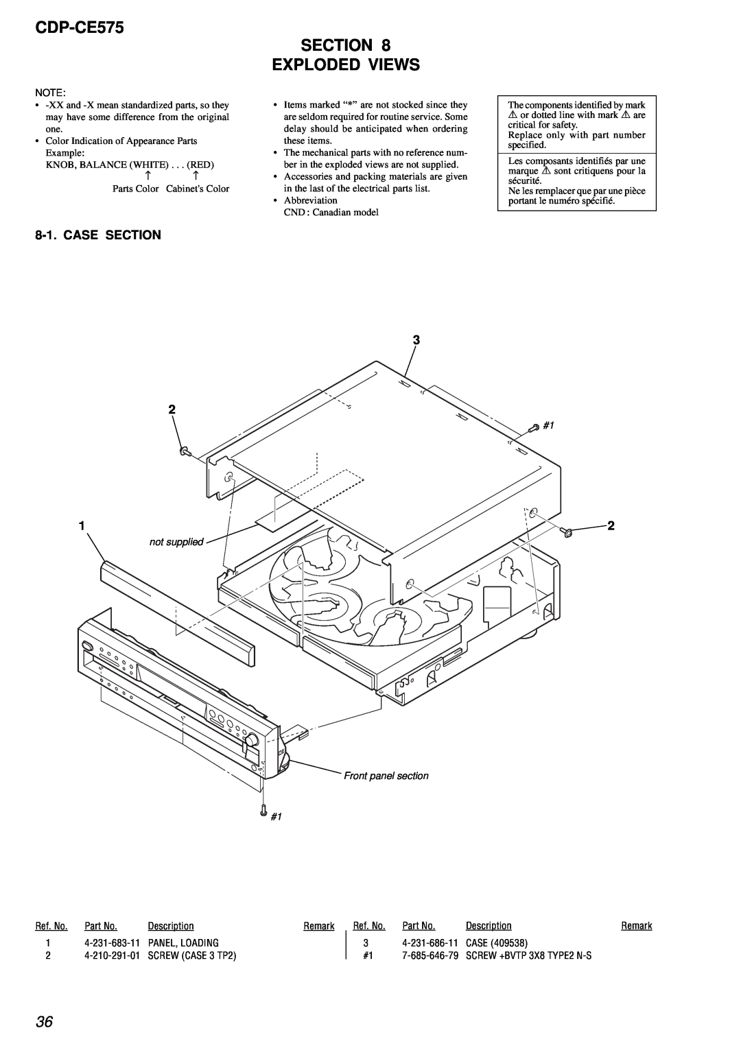 Sony CDP-CE575 service manual Section Exploded Views, Case Section 
