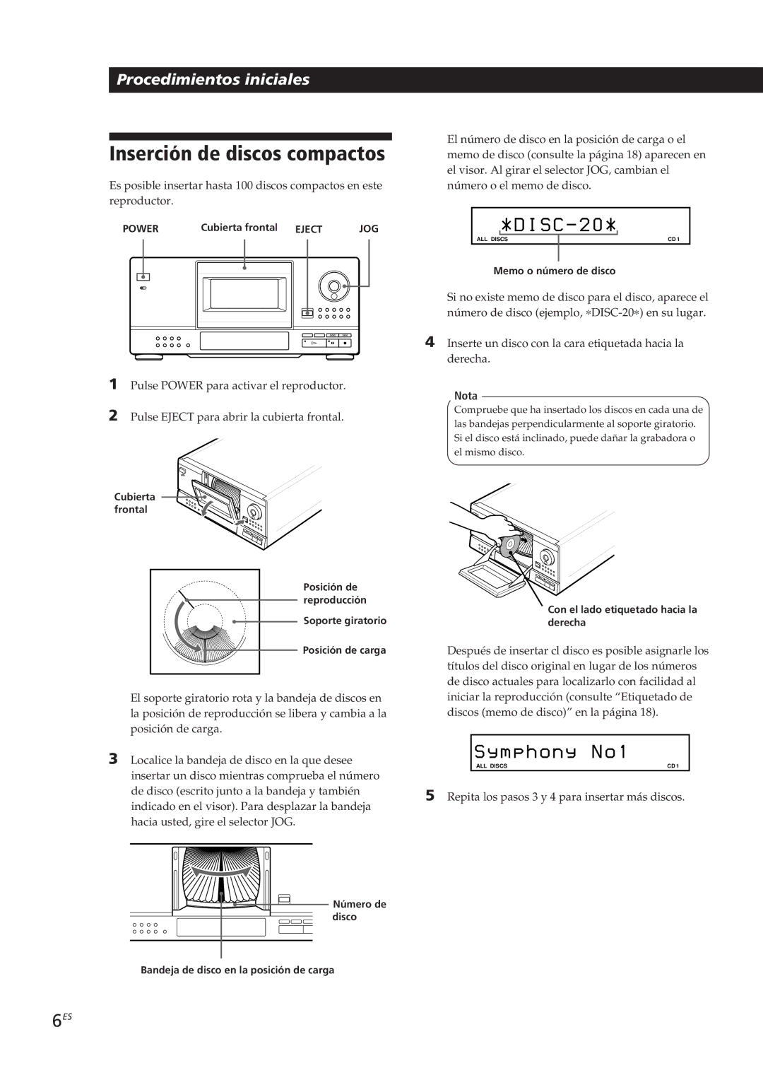 Sony CDP-CX153 manual Inserción de discos compactos 