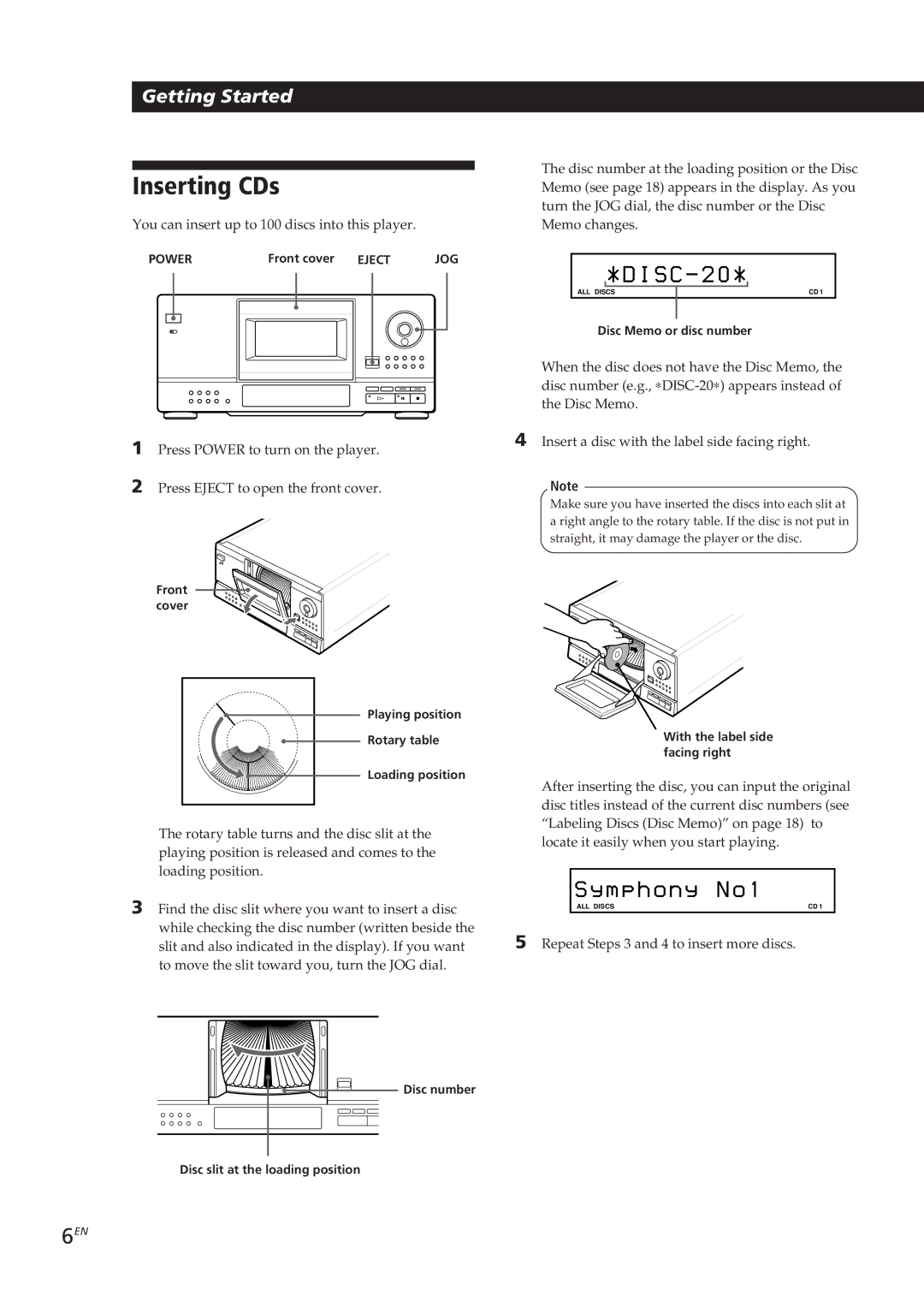 Sony CDP-CX153 manual Inserting CDs 