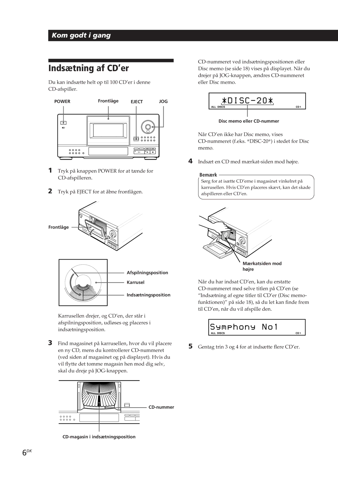 Sony CDP-CX153 manual Indsætning af CD’er 