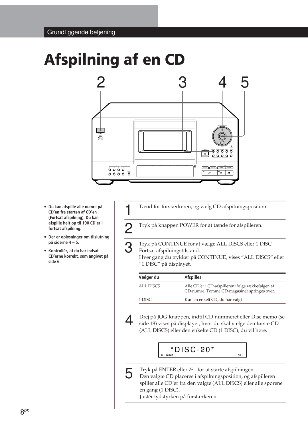 Sony CDP-CX153 manual Afspilning af en CD, Vælger du Afspilles 