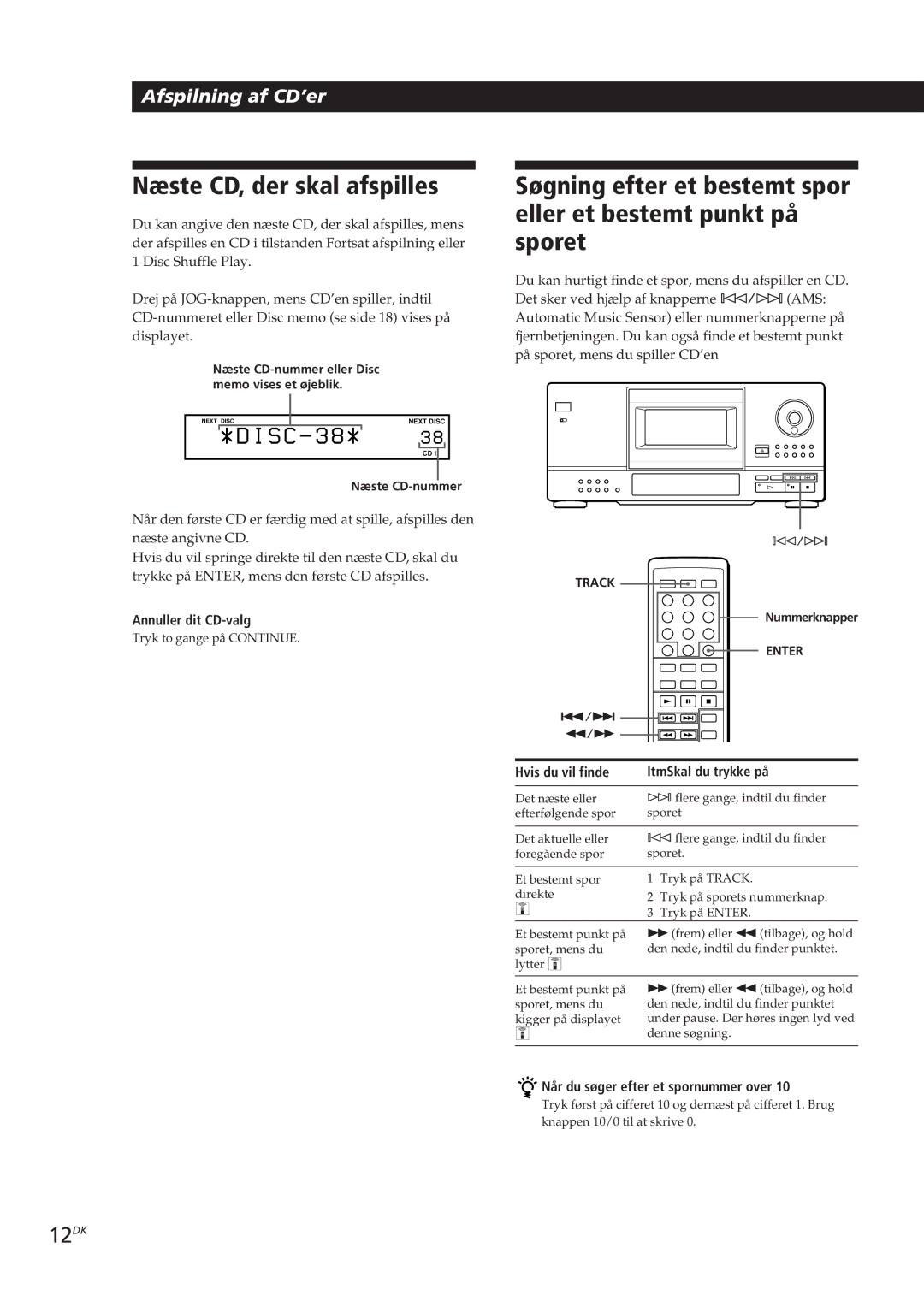 Sony CDP-CX153 manual Næste CD, der skal afspilles, 12DK, Annuller dit CD-valg, Hvis du vil finde ItmSkal du trykke på 