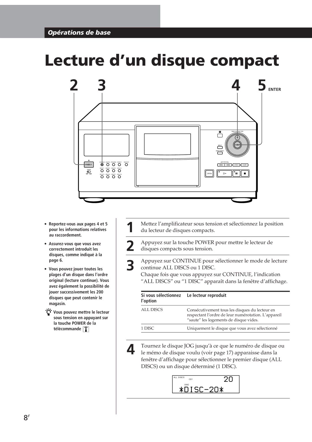 Sony CDP-CX250 manual Le lecteur reproduit, ’option, Enter 