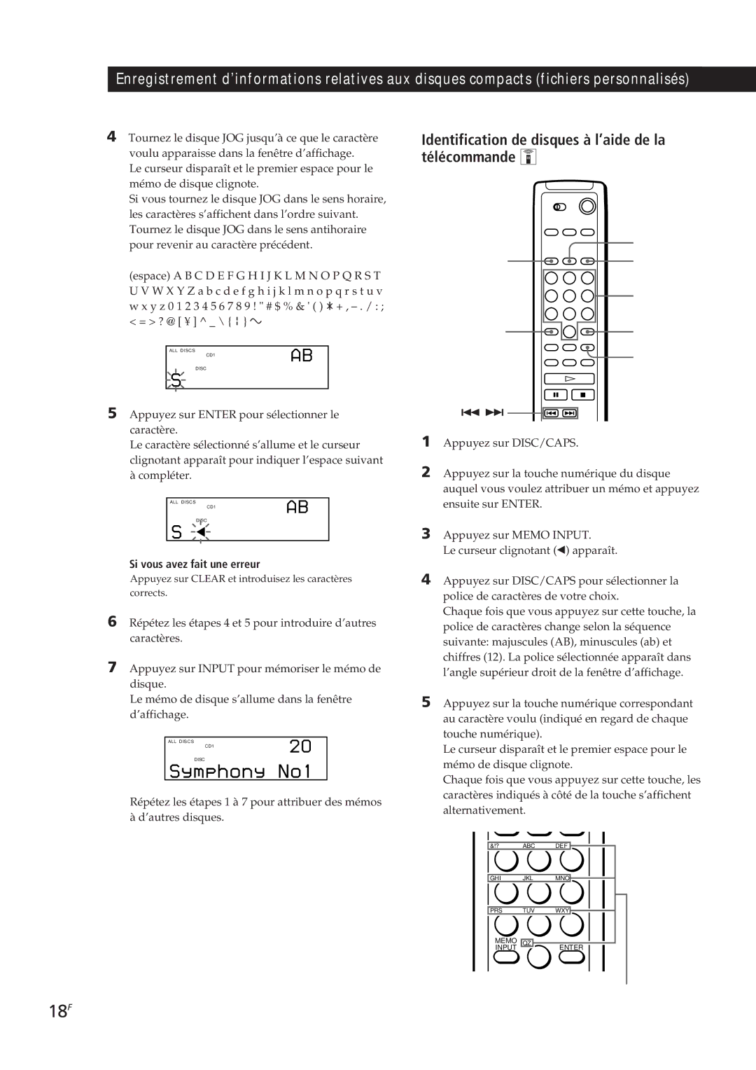 Sony CDP-CX250 manual Si vous avez fait une erreur 