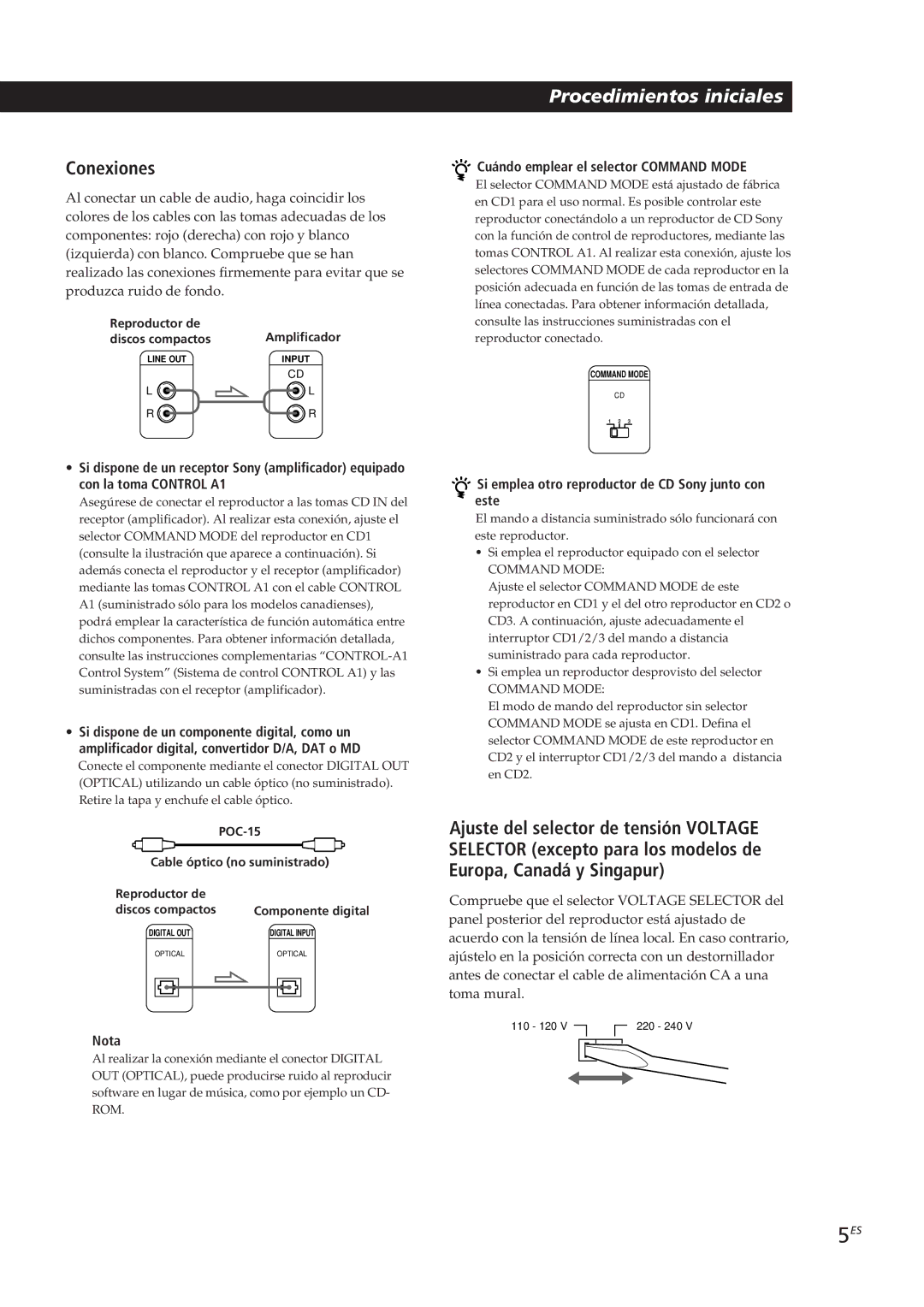 Sony CDP-CX250 manual Conexiones, Nota, Cuándo emplear el selector Command Mode 