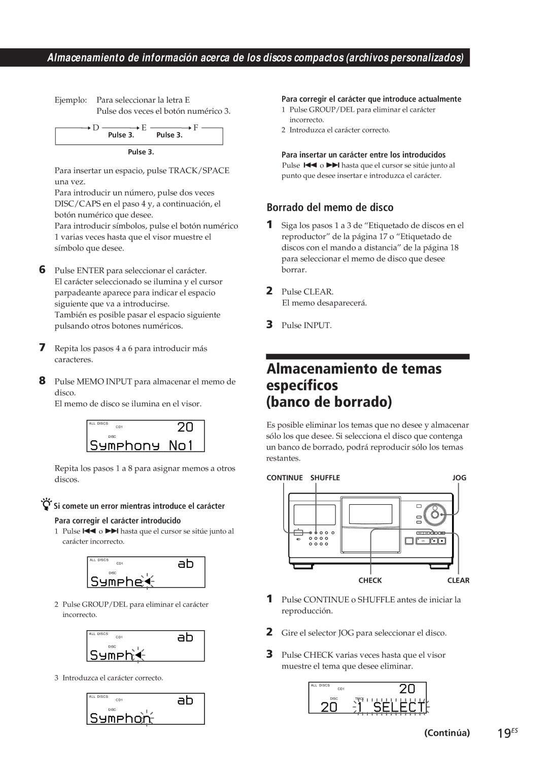 Sony CDP-CX250 manual Almacenamiento de temas específicos Banco de borrado, Borrado del memo de disco 