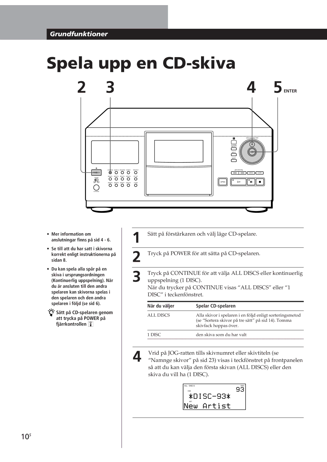 Sony CDP-CX270, CDP-CX90ES manual 10S, När du väljer Spelar CD-spelaren 