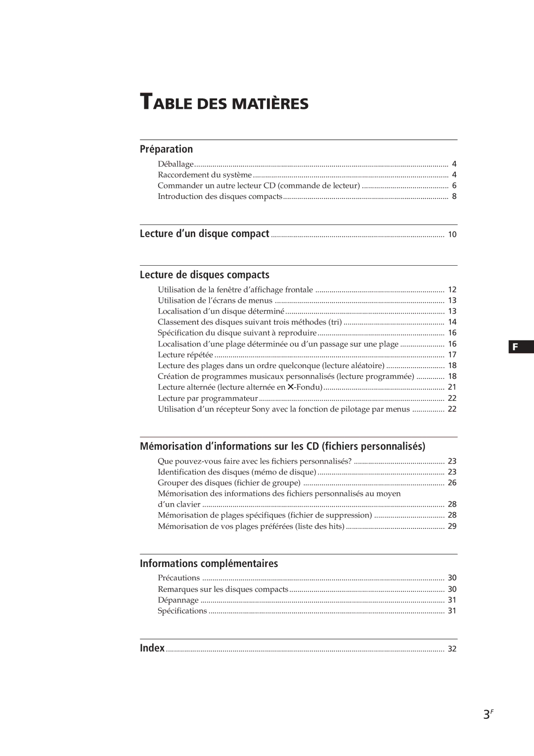Sony CDP-CX90ES, CDP-CX270 manual Préparation, Lecture de disques compacts, Informations complémentaires 