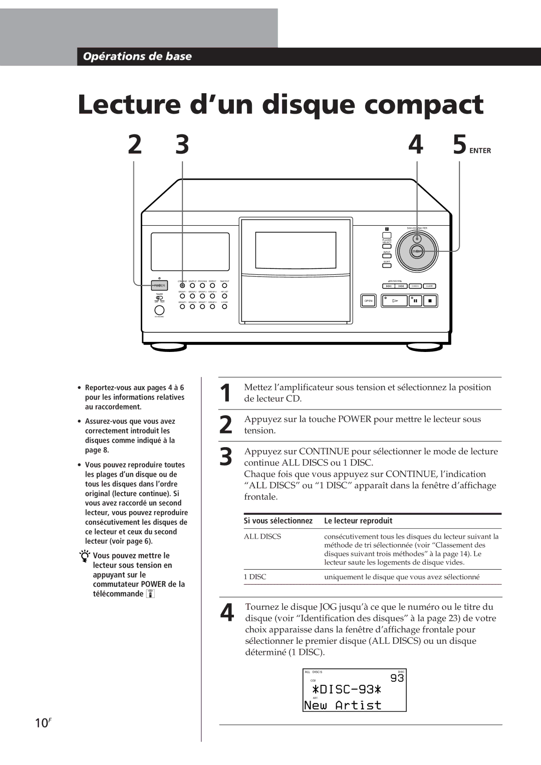 Sony CDP-CX270, CDP-CX90ES manual 10F, Si vous sélectionnez Le lecteur reproduit 