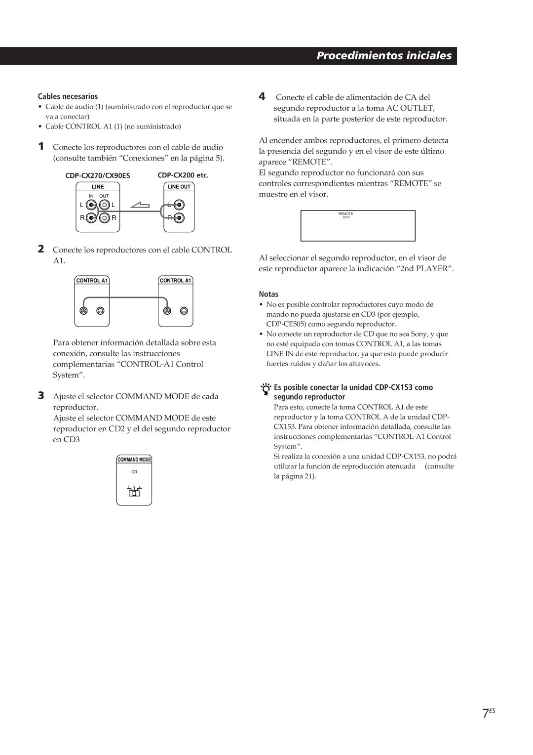 Sony CDP-CX270, CDP-CX90ES manual Conecte los reproductores con el cable Control A1 