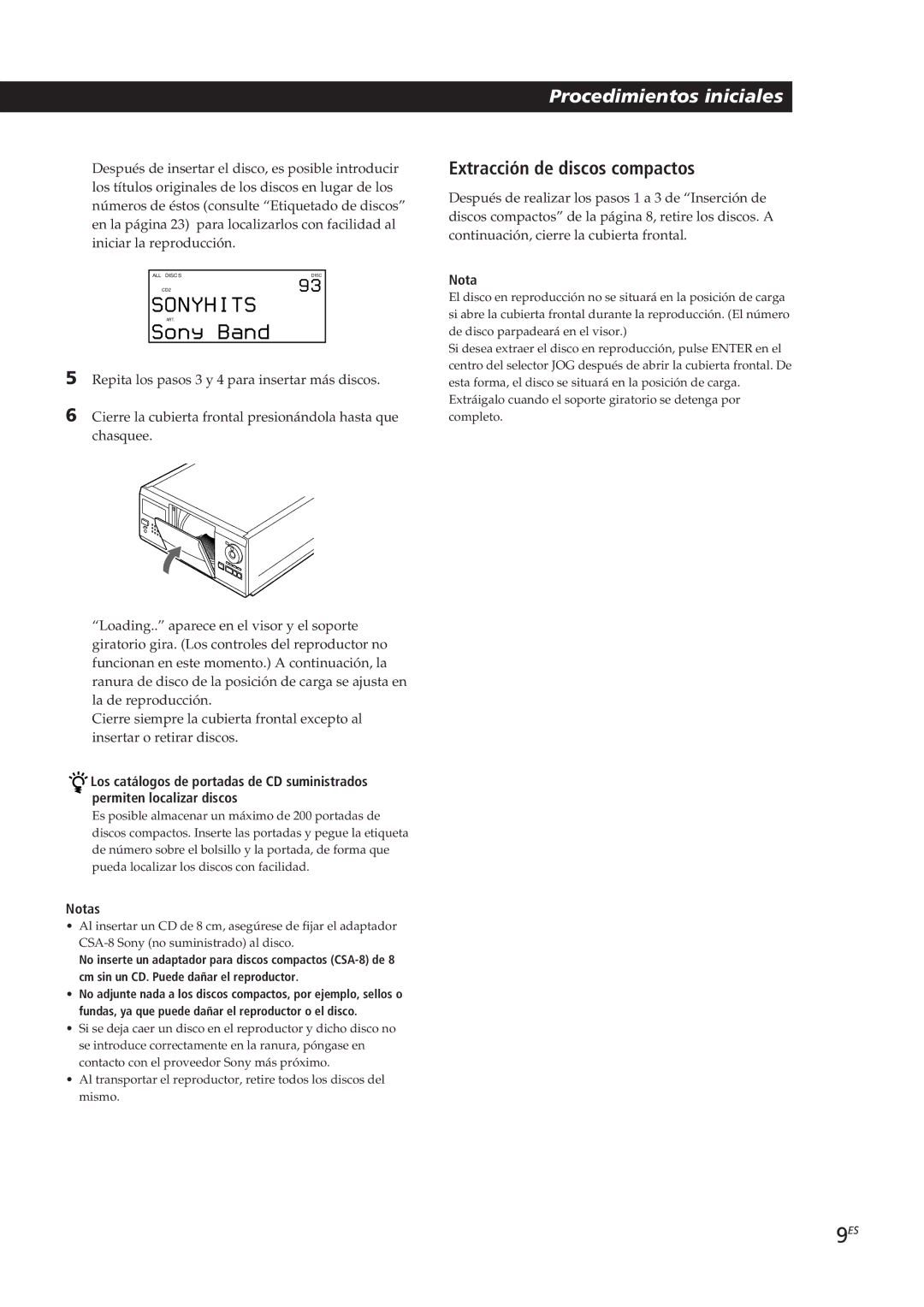 Sony CDP-CX270, CDP-CX90ES manual Extracción de discos compactos, Nota 