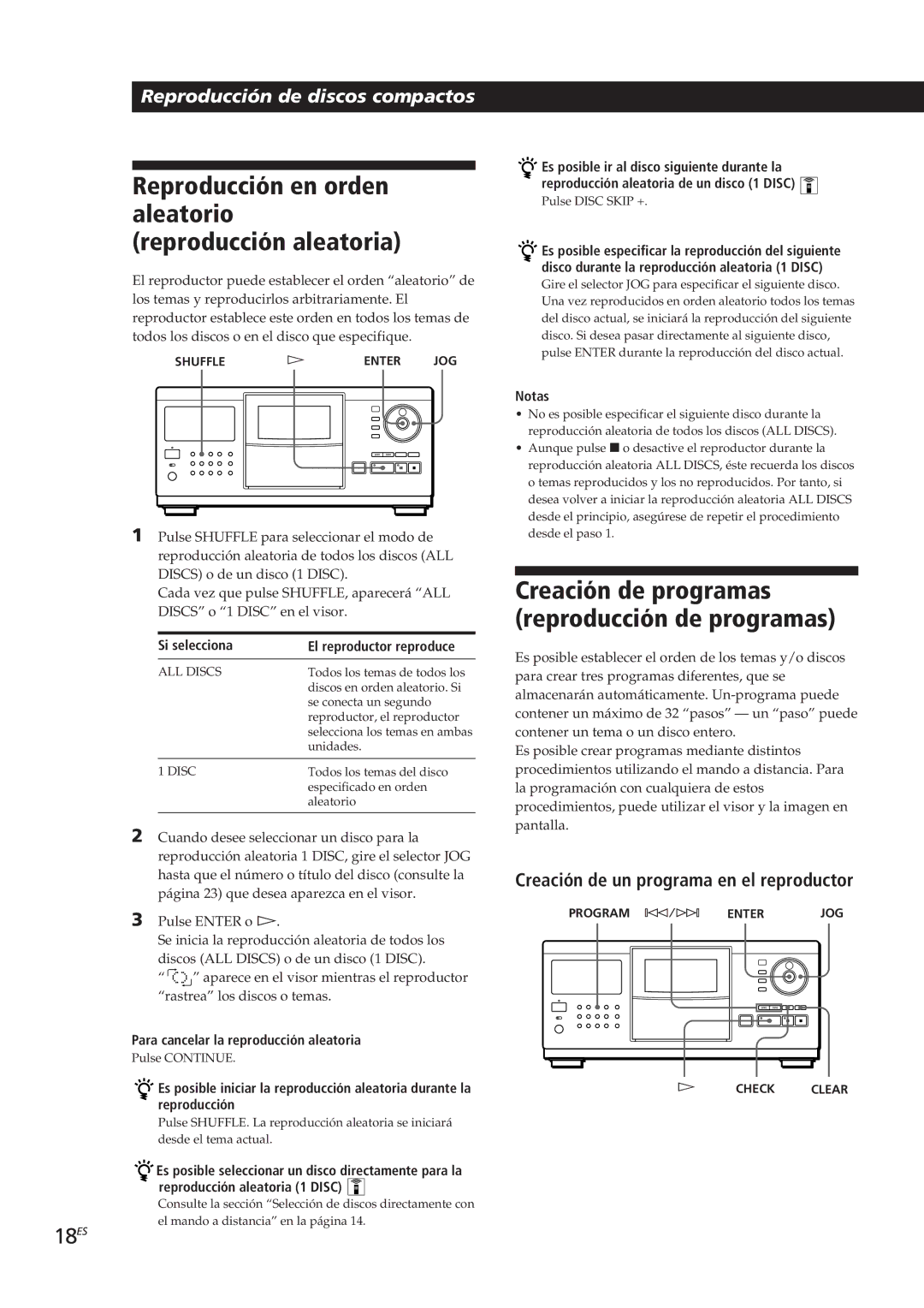 Sony CDP-CX90ES Reproducción en orden aleatorio reproducción aleatoria, Creación de programas reproducción de programas 