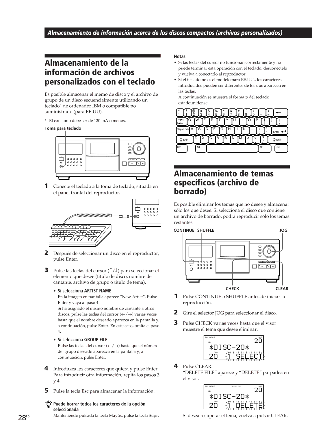 Sony CDP-CX90ES, CDP-CX270 Almacenamiento de temas específicos archivo de borrado, Si selecciona Artist Name, Seleccionada 