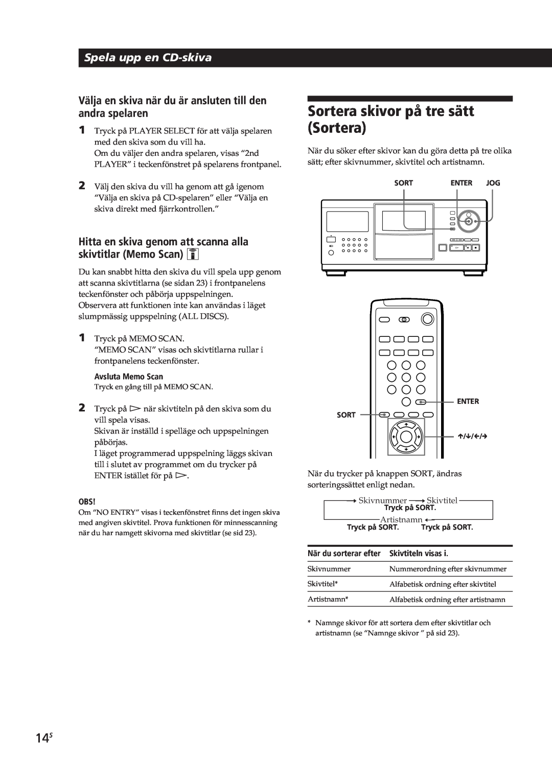 Sony CDP-CX270, CDP-CX90ES manual Sortera skivor på tre sätt Sortera, Spela upp en CD-skiva 