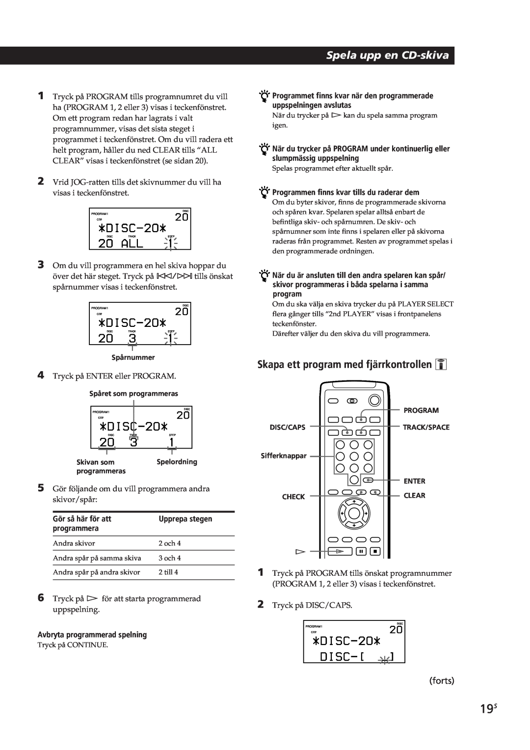 Sony CDP-CX90ES, CDP-CX270 manual Skapa ett program med fjärrkontrollen Z 