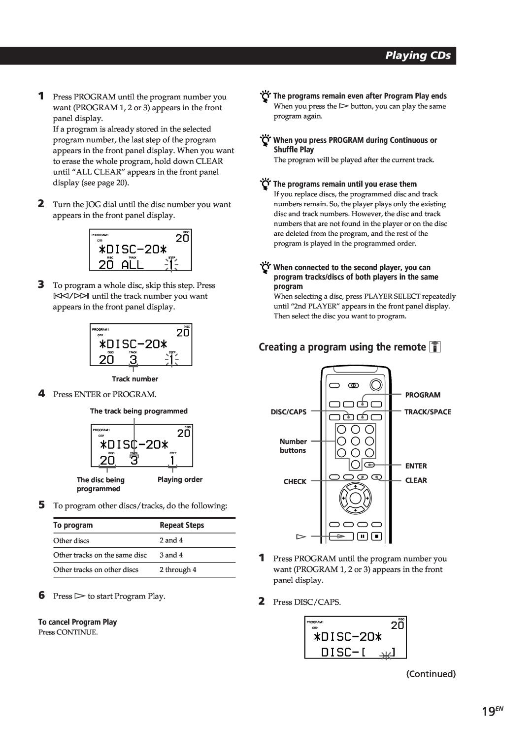 Sony CDP-CX270, CDP-CX90ES manual 19EN 