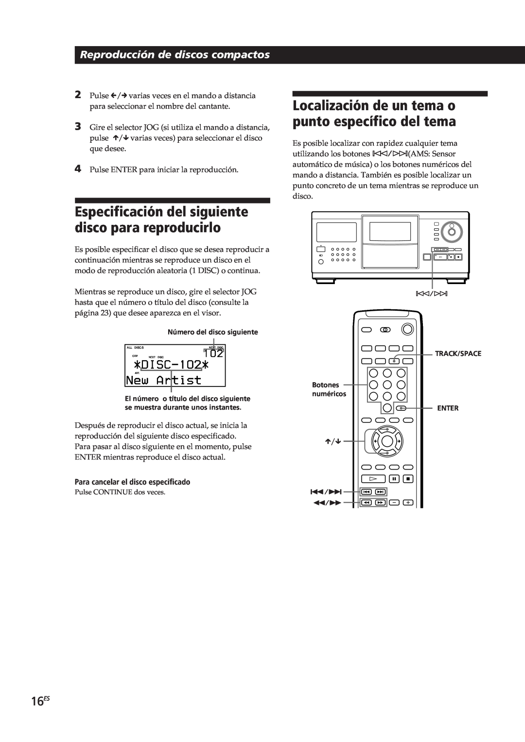 Sony CDP-CX90ES, CDP-CX270 manual 16ES, Para cancelar el disco especificado 