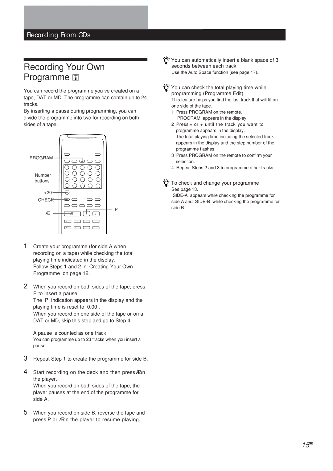 Sony CDP-X5000 manual Recording Your Own Programme, Recording From CDs, To check and change your programme 