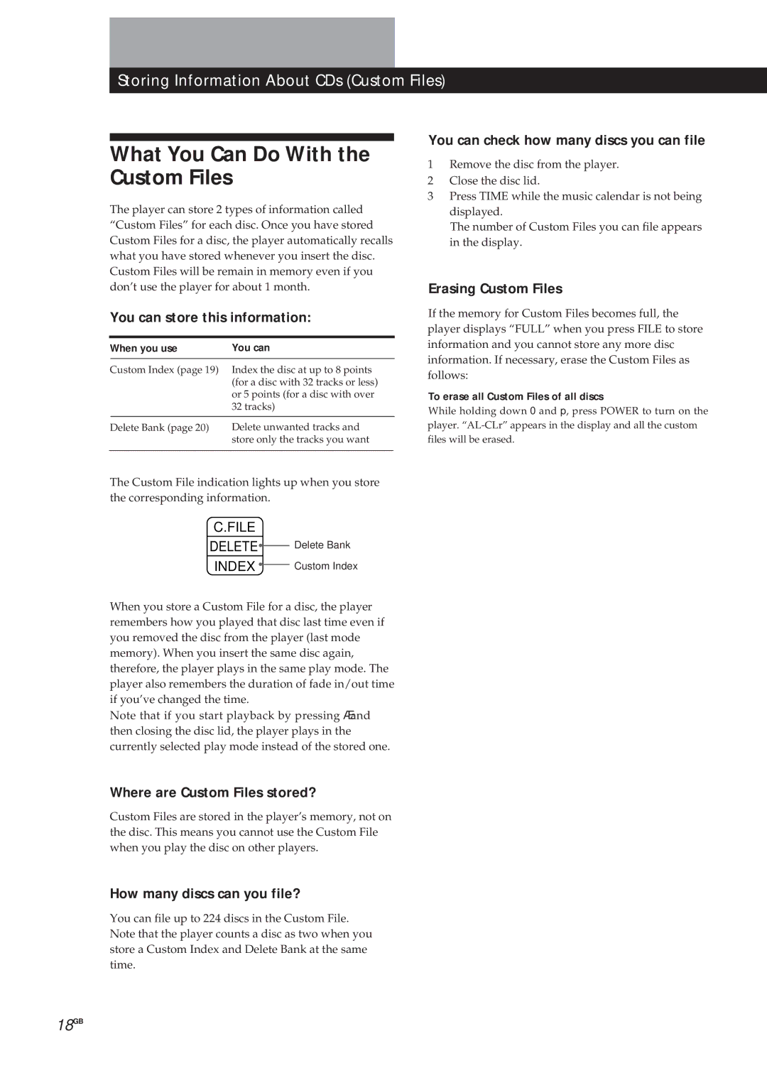 Sony CDP-X5000 manual What You Can Do With the Custom Files, Storing Information About CDs Custom Files 