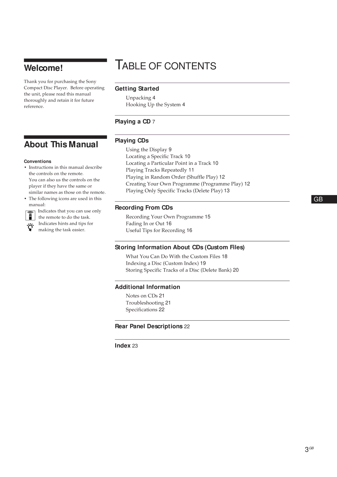 Sony CDP-X5000 manual Table of Contents 