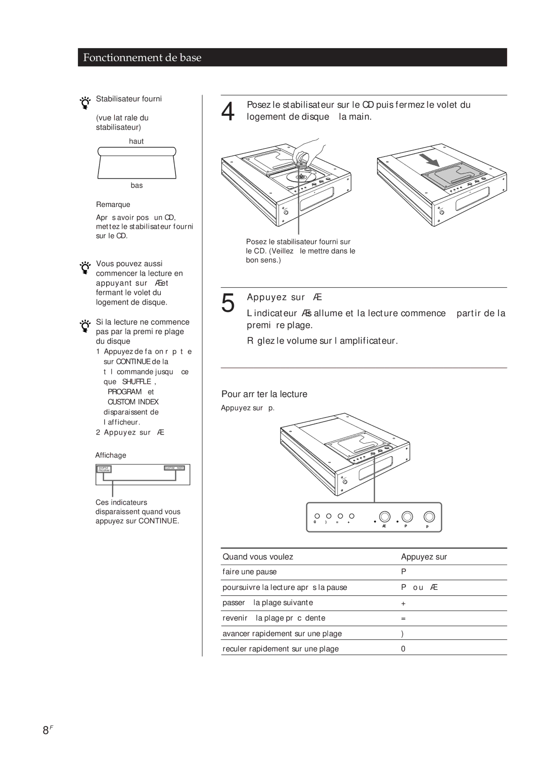 Sony CDP-X5000 manual Quand vous voulez Appuyez sur, Affichage 